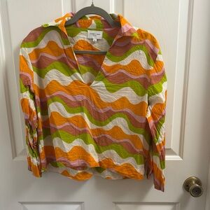 Vibrant Wave Pattern Blouse in Orange, Green, and Pink
